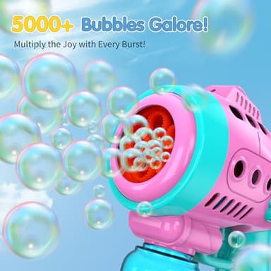 2 Bubble Gun with 2 Pack Refill Solution, 360° Leak-Proof Bubble Machine for Toddlers, Automatic Bubble Guns for Kids, Easter Basket Stuffers, Party Favors, Birthday Gift (Pink-Green) - Image 2
