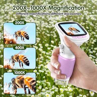 Microscope for Kids, EDCREATY 200X-1000X Portable Pocket Handheld Microscope, 2.4 High-Definition Screen, 200W Pixels for Birthday Christmas Holiday Toys Gifts for 5 6 7 8 9 10 11 12 Kids - Image 3