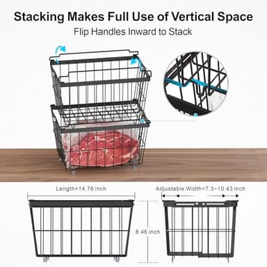 iSPECLE Freezer Organizer Bins - 3 Pack Adjustable Wider & Deeper Chest Freezer Organizer Bins for 5 to 9 Cu Ft, Extra Large & Easy Organize Basket Store More, Stackable No Wasted Space, Black - Image 8