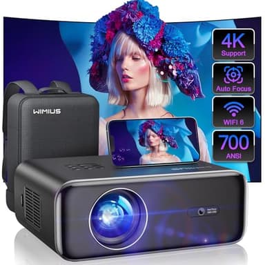 [Auto Focus/4K Support] Projector with WiFi 6 and Bluetooth 5.2, 700ANSI Native 1080P Outdoor Movie Projector, WiMiUS P62 Auto 6D Keystone & 50% Zoom, Smart Home Projector for iOS/Android/TV Stick - Image 1
