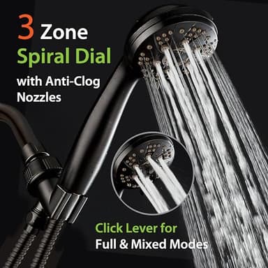 AquaDance High Pressure 6-Setting Oil Rubbed Bronze Handheld Shower Head with Stainless Steel Hose. Officially Independently Tested to Meet Strict US Quality & Performance Standards! - Image 3