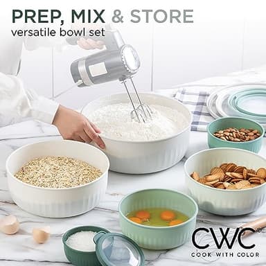 COOK WITH COLOR Prep Bowls with Lids- Wide and Deep Nesting Plastic Small Mixing Bowl Set with Lids, 12 Piece Set - Wide Bowls, Green - Image 2