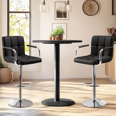 Yaheetech Bar Stools Set of 2, PU Leather Adjustable Swivel Barstools, Hydraulic Kitchen Counter Height Bar Chairs with Armrest and Back for Kitchen, Dining Room, Black - Image 7