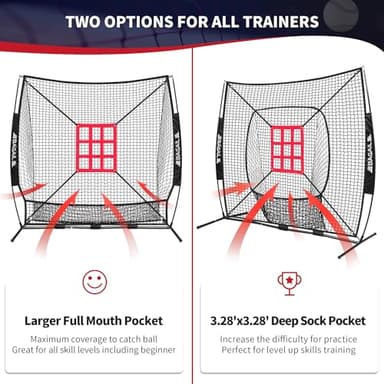 BAGAIL 7x7 ft Baseball & Softball Practice Net with Bow Frame for Batting, Hitting, Pitching, Portable Baseball Throwing Net with 2 Strike Zone Batting Tee, Carry Bag, Great for All Levels - Image 8