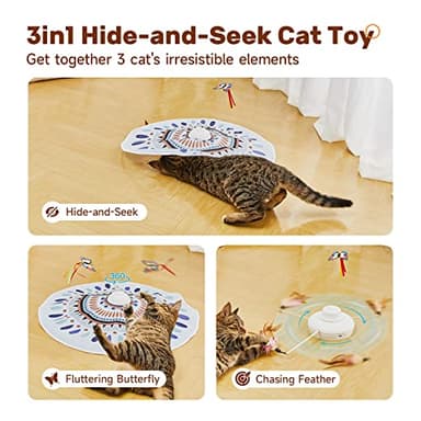 Potaroma Cat Toys Chargeable, 3in1 Hide and Seek for Kittens, Interactive Automatic Play, Fluttering Butterfly, Moving Wand Feather, Indoor Kitty Exercise 22.8 Inch Cover for All Breeds - Image 2