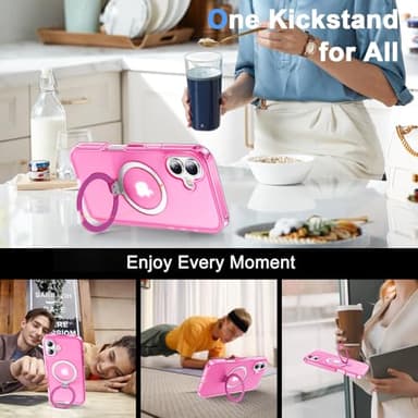 Turquiase for iPhone 16 Plus Full Body Shockproof Case with Magnetic Invisible Stand [Compatible with MagSafe] Built-in Screen Protector Military Drop ProtectionTranslucent Phone Cover -Hot Pink - Image 6