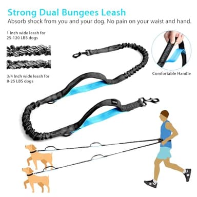 Uppetly Hands Free Dog Running Leash with Adjustable Waist Belt, Dual Handle Elastic Bungees Retractable Rope for Medium and Large Dogs, Reflective Stitches for Walking Hiking Biking (Large, 25-120lb) - Image 4
