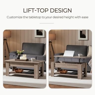 Yaheetech Lift Top Coffee Table with Hidden Compartment and Storage Shelf, Rising Tabletop Dining Table for Living Room Reception Room, 38.6in L, Grey - Image 4