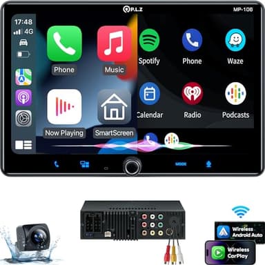 PLZ Single Din Car Stereo Wireless Apple Carplay Android Auto Radio, 10.1" Car Play Touch Screen, Bluetooth 5.3 Car Audio Receiver, 4.2 Channel 240W, Subwoofers, Backup Camera, Navigation, FM/AM, SWC - Image 1