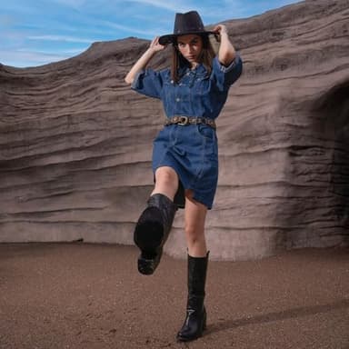 wetkiss Black Cowboy Boots for Women Wide Mid Calf Western Cowgirl Chunky Boots Round Toe Pull On Casual Holiday Party Daily Shoes - Image 4