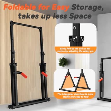 WATBKHE Power Tower Pull Up Dip Station Foldable, Pull Up Bar Station Adjustable, Multi-Function Home Gym, Strength Training Fitness Equipment, Support 450LBS - Image 6