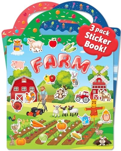 Benresive Reusable Sticker Book for Toddlers 2-4 Years, 3 Sets Travel Stickers for Kids, Waterproof Sticker Books for Toddlers 1-3, Crafts Activities for Todddlers 1-3 2-4 3-5 - Image 1