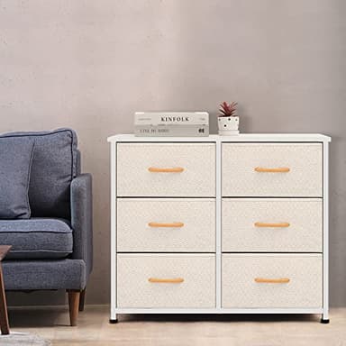 AZL1 Life Concept 6 Drawers Fabric Dresser, Tower Dresser for Bedroom, Hallway, Nursery, Entryway, Closets, Sturdy Metal Frame, Wood Tabletop, Easy Pull Handle, Ivory - Image 2
