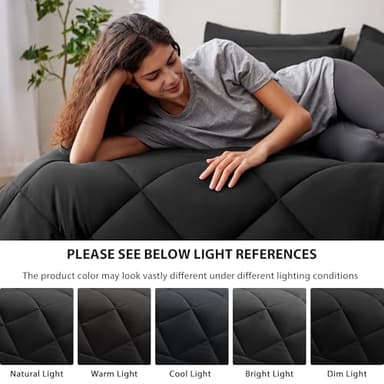 Love's cabin King Size Comforter Set Black, 7 Pieces King Bed in a Bag, All Season Bedding Sets with 1 Comforter, 1 Flat Sheet, 1 Fitted Sheet, 2 Pillowcase and 2 Pillow Sham - Image 5