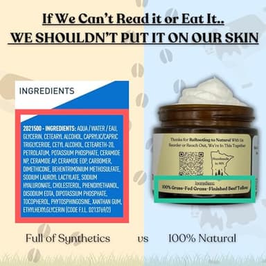 Beef Tallow Balm for Skin | NAKED TALLOW BALM | 1 Ingredient - 100% Grass Fed Tallow | Whole Body & Face Moisturizer | Whipped & UNSCENTED for Sensititve Dry Skin, Babies, Eczema, Psoriasis, Rosacea (2oz) - Image 3