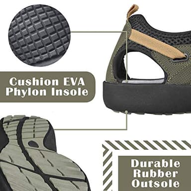 GRITION Mens Closed Toe Hiking Sandals Summer Outdoor Beach Water Sandles Waterproof Comfortable Fisherman Sport Athletic Adventures Walking Traveling Shoes Sandal (7.5 US / 40 EU, Yellow/Green) - Image 5