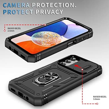 PASNEW Phone Case for Samsung A14 5G,360° Kickstand & Slide Camera Cover,Military Heavy Duty Full Body Hard Shell Shockproof,Galaxy Cases for A14 4G,6.6 inch,Black - Image 6