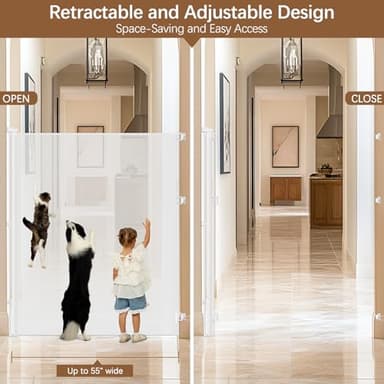 55 Inch Extra Tall Pet Gate Tall Retractable Baby Gate - No Jumping, Extends to 55" Wide Retractable Gate Outdoor Retractable Dog Gate Indoor Extra Tall Baby Gate Tall Pet Gates for Doorways, White - Image 3
