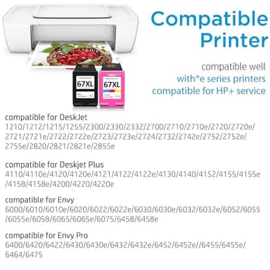 67XL Printer Ink Compatible for HP 67XL Ink Cartridges Black Color Combo Pack Compatible for HP Ink 67 Fit for DeskJet 2700e 2700 2855e 2827e 2755e 2755 4155e 4255e for Envy 6000 6055e 6400 Printer - Image 2