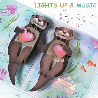 Otter Pop Up Birthday Card for Wife,Husband,Fiance, Funny Romantic Birthday Card for Her - 'Happy Birthday To My Otter Half‘ - Musical 3D Birthday Cards for Boyfriend or Girlfriend-Cute Animal Humor - Image 3