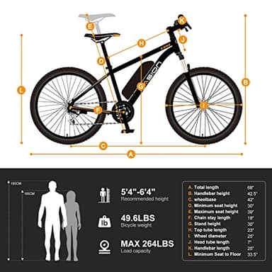 Jasion EB5 Electric Bike for Adults with Peak 500W Brushless Motor, 40Miles 20MPH Commuting Electric Mountain Bike with 360Wh Removable Battery, 7-Speed, 26" Tires and Front Fork Suspension - Image 7