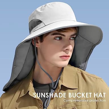 Outdoor Sun Hat Detachable Neck Face Flap UPF 50+UV Protection Visor Fishing Hats with Neck Flap for Men & Women Light Grey - Image 3