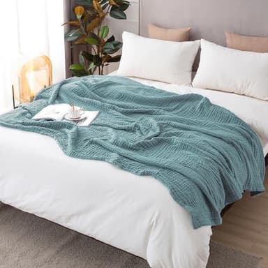 EMME Cotton Muslin Blanket King Size - Soft, Breathable Layering Blanket, 108"x90", All Season Gauze, Teal - Image 5