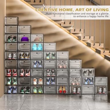 7 code Large Clear Shoe Boxes Organizer【Thicker Material】 Stronger Shoe Box with Magnetic Door, Stackable Shoe Storage Box for Closet, Foldable Space-Saving Storage Bins Shoe Cabinet, Black 9-Pack - Image 2