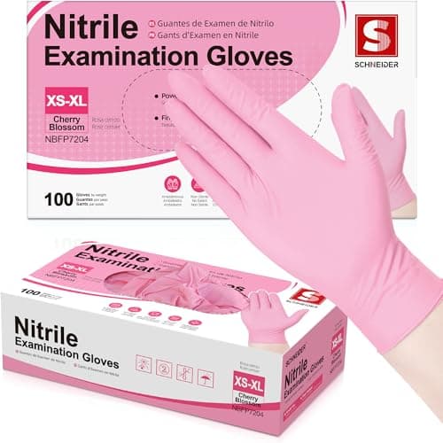 Schneider Nitrile Exam Gloves, 4-mil Medical Gloves Disposable Latex Free, Powder Free, Food Safe Glove for Cooking, Cleaning, Examination, Cherry Blossom, Medium, 100-ct Box - Image 1