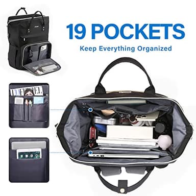 LOVEVOOK Extra Large Travel Laptop Backpack Women, 18 Inch Womens Work Backpack Purse, Waterproof Anti-theft Travel Back Pack with USB Charging Port for College Teacher Nurse, Black - Image 2