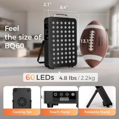 BestQool Red Light Therapy, Dual Chip Clinical Grade LED Device with Near-Infrared Light 660nm 850nm High Power Panel, Ideal for Body, Face, Recovery, Improve Sleep, Skin Health, 105W (Black 60) - Image 6