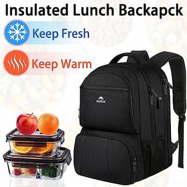 MATEIN Lunch Backpack for Men, 18 Inch Large Insulated Backpack Cooler with USB Charging Port, Water Resistant Laptop Back pack with Lunch Box Bag for Work Travel Business College Picnic, Black - Image 2