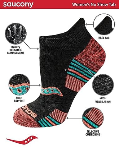 Saucony Women's RunDry Performance Heel Tab Athletic Socks, Available in S-L (8, 16, 24, Assorted Darks (8 Pairs), Large - Image 2