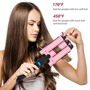 32mm (1.25") Triple Ceramic Curling Iron, Aima Beauty Mermaid Big Wave 3 Barrel Wand with Adjustable Temperature, Portable Hair Waver Heats Up Quickly (Pink) - Image 3