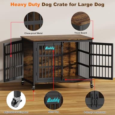 EasyCom 42"/41"/33" Dog Crate Furniture with Name Tag, XL Heavy Duty Dog Kennel Indoor for Large and Medium Dogs, Double-Doors Sturdy Dog Cage for Anxiety Dog, Decorate House as TV Stand - Image 3