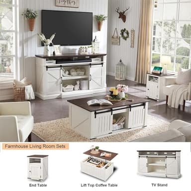 Farmhouse TV Stand for 80 Inch TVs, 37.4" Tall Entertainment Center w/Storage Cabinets and Sliding Barn Door, Media Console Cabinet w/Soundbar & Adjustable Shelves for Living Room, 70 inch (White) - Image 5