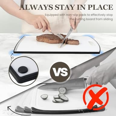 Non Slip Cutting Board, Kikcoin Extra Large Plastic Cutting Boards for Kitchen Dishwasher Safe Chopping Board Set of 3 with Juice Grooves, Easy Grip Handle - Image 2