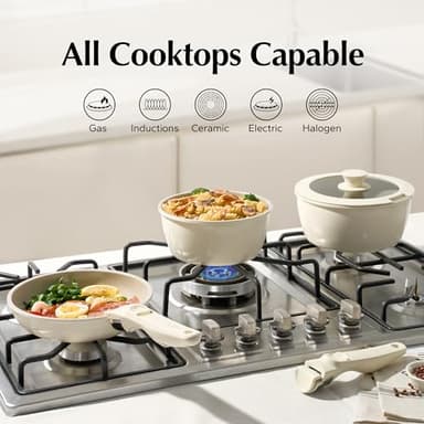 Redchef Pans and Pots Set Nonstick, Ceramic Cookware Set with Detachable Handles, Healthy,Non Toxic, Kitchen Cookware Sets16Pcs, Induction RV Kitchen Set, PFAS PFOA & PTFE Free, Beige White - Image 8