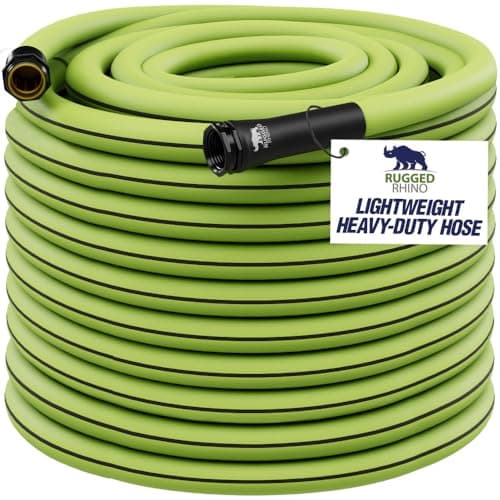 Rugged Rhino Heavy Duty Flexible Light Weight Garden Hose, 25ft x 5/8in, 4 Layer Leakproof Outdoor Gardening Tools, Watering Supplies, Powerful Water Pressure for Lawn, Flowers, Green Black - Image 1