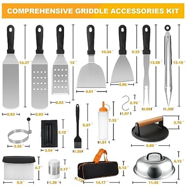 Griddle Accessories Kit, Terlulu 29 PCS Flat Top Grill Accessories for Blackstone and Camp Chef, Metal Spatula Set with Burger Press, Melting Dome, Scraper, Tongs, Carry Bag for Outdoor Grilling BBQ - Image 2