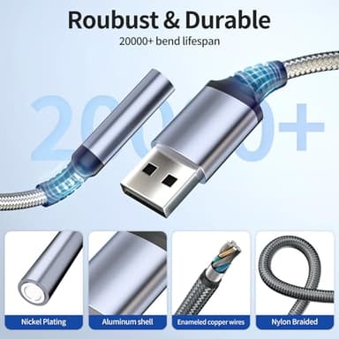 USB to 3.5mm Jack Audio Adapter, Audio Aux Cable External Stereo Sound Card, USB-A to 3.5mm TRRS Female Headset for PS4/PS5/Headphone/Mac/Linux/PC Windows/Laptop/Desktops/Docking Station/iOS (Gray) - Image 4