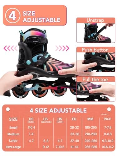 SUPER YOUNGSTER Girls Inline Skates for Boys Kids Ages 4-12, Adjustable Light Up Roller Skates for Youth Teens Ages 8-12, Beginner Blades for Women Adults - Image 5