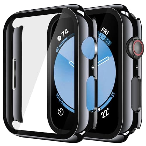 Misxi 2 Pack Tempered Glass Case Compatible for Apple Watch SE 3 (2025) SE 2 SE Series 6 Series 5 Series 4 40mm, Hard PC Screen Protector Overall Protection Scratch-Resistant Cover for iWatch, Jet Black - Image 1