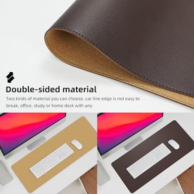 Leather Desk pad Protector, Large Desk mat with Natural Cork & PU Leather,Mouse pad,Non-Slip Office Desk Mat,Waterproof Desk Writing Pad for Office and Home (47in*17in,Coffee) - Image 2