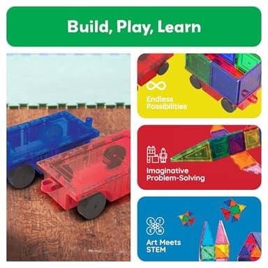 PicassoTiles 2 Piece Car Construction Vehicles Truck Toys for Magnetic Building Blocks Magnet Toy Kit with Sensory Magnets Re-Enforced Hitch & Long Bed Travel Educational Girls Boys Toddlers Ages 3+ - Image 3