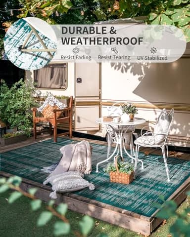 MontVoo Outdoor Rug Waterproof 5x8 ft Outdoor Carpet Patio Rug Mat Reversible RV Camping Rugs Plastic Straw Outside Rugs for Balcony Porch Deck Picnic Beach Modern Teal - Image 5