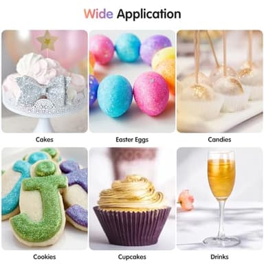 CRPTHE 6 Colors Luster Dust Edible Set, Edible Glitter for Cocktails, Food Grade Glitter Shimmer Sprinkle Powder for Drinks, Baking, Beverages, Cakes, Strawberries, Cookies, Fondant, Vegan(5g/Bottle) - Image 7