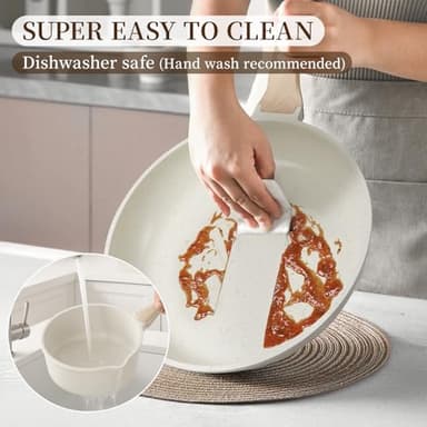 Kikcoin 16Pcs Pots and Pans Set Nonstick Ceramic Cookware Sets Induction Kitchen Cooking Set Non toxic Healthy Non Stick w/Grill Pan,Saute Pan, Ceramic White - Image 8