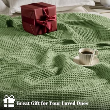PHF 100% Cotton Waffle Weave Blanket King Size for Bed,Snag Proof Lightweight Breathable Moisture-Wicking Throw for Couch,Great for Layering in Cold Weather,Machine Washable,Home Decor-Loden Green - Image 5