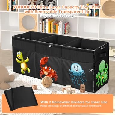 Extra Large Toy Box, Collapsible Sturdy Toy Storage Organizer with Lids, 155L Storage Box for Boys Girls, 42"x16"x14" Kids Bin Chest Baskets for Living Room, Playroom, Bedroom, Nursery, Black - Image 6